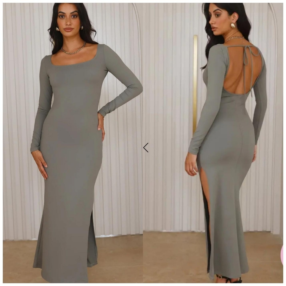 Hello Molly Diamond Oceans Long‎ Sleeve Maxi Dress Khaki Size XS